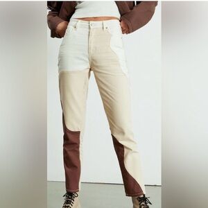 Pacsun Eco Tan Brown Paneled High rise Mom Jeans Ginger Panel Color Block 28